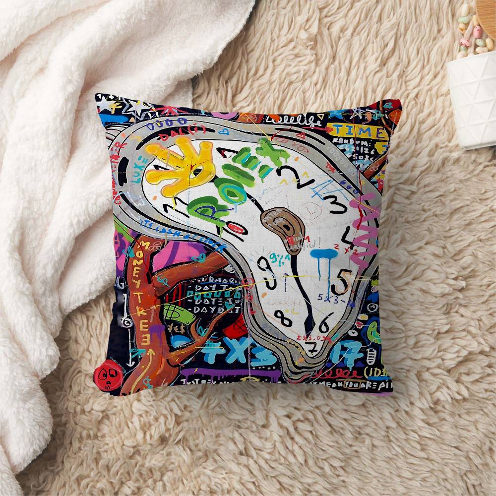 Time Is Money Watch Street Graffiti Pillow Cover Design Cushion Cover Decor Holiday Decorati