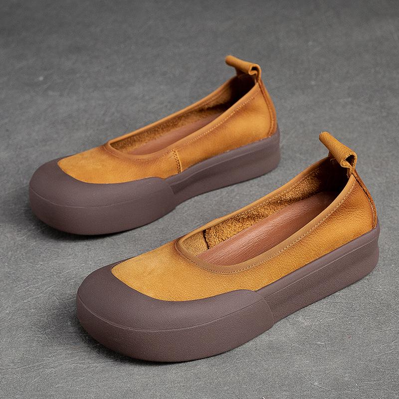 Fashion GKTINOO New Design Literary Style Women Flat Platform Shoes Slip-On Loafers Genuine Cow Leather Shallow Handmade Retro Shoes