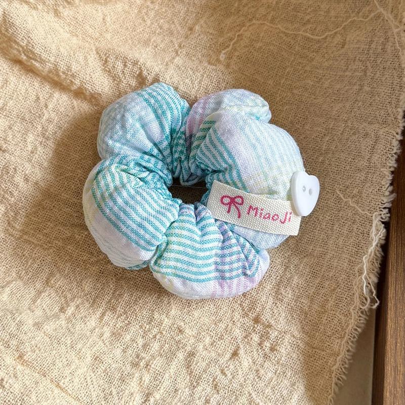 New Product Children's Cotton Floral Flower Ponytail Headband Baby Fabric Five-petal Flower Hair Band Plaid Large Intestine Ring