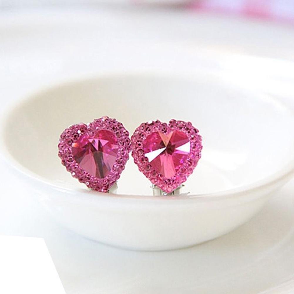 Heart Rhinestone Kids Girls Fashion Ear Clips Jewelry No Pierced Earrings Gift