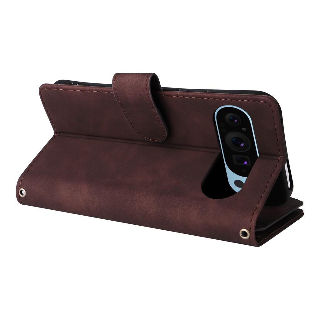 Phone Case For Google Pixel 10/10 Pro/9/9 Pro , Zipper Wallet Multiple Card Slots Leather Cover with Wrist Strap