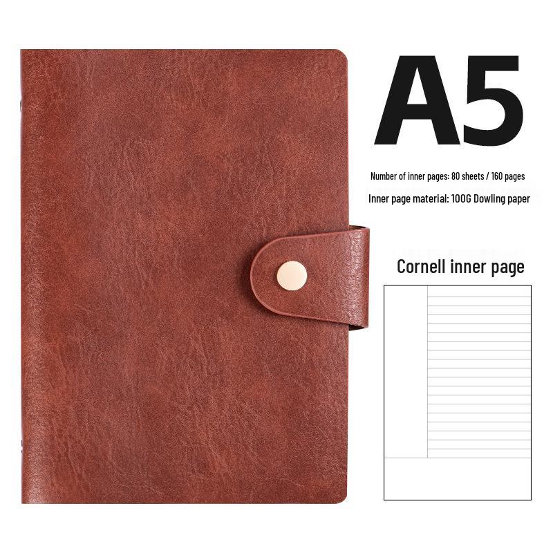 A5 Retro Cowhide Leather Business Notebook with Buckle Binder