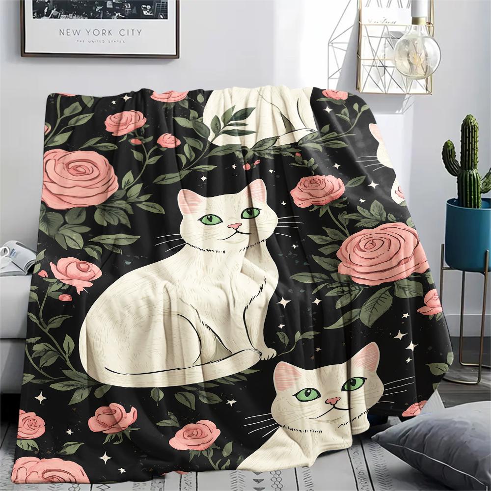 Cartoon Images of Cats Dogs Print Flannel Blanket,High Quality Comfortable for All Seasons,Home Decor,Warmth and Comfort,Perfect for Christmas Gifts