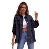 Women's Ripped Denim Jacket - Solid Color, Loose Fit, Long Sleeve, European & American Style