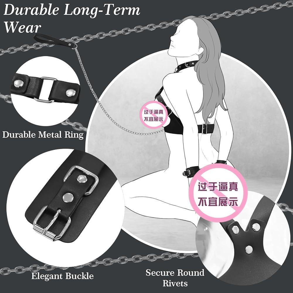 Leather Bondage Chest Harness with Handcuffs BDSM Restraint Lingerie Flirt Sex Toy