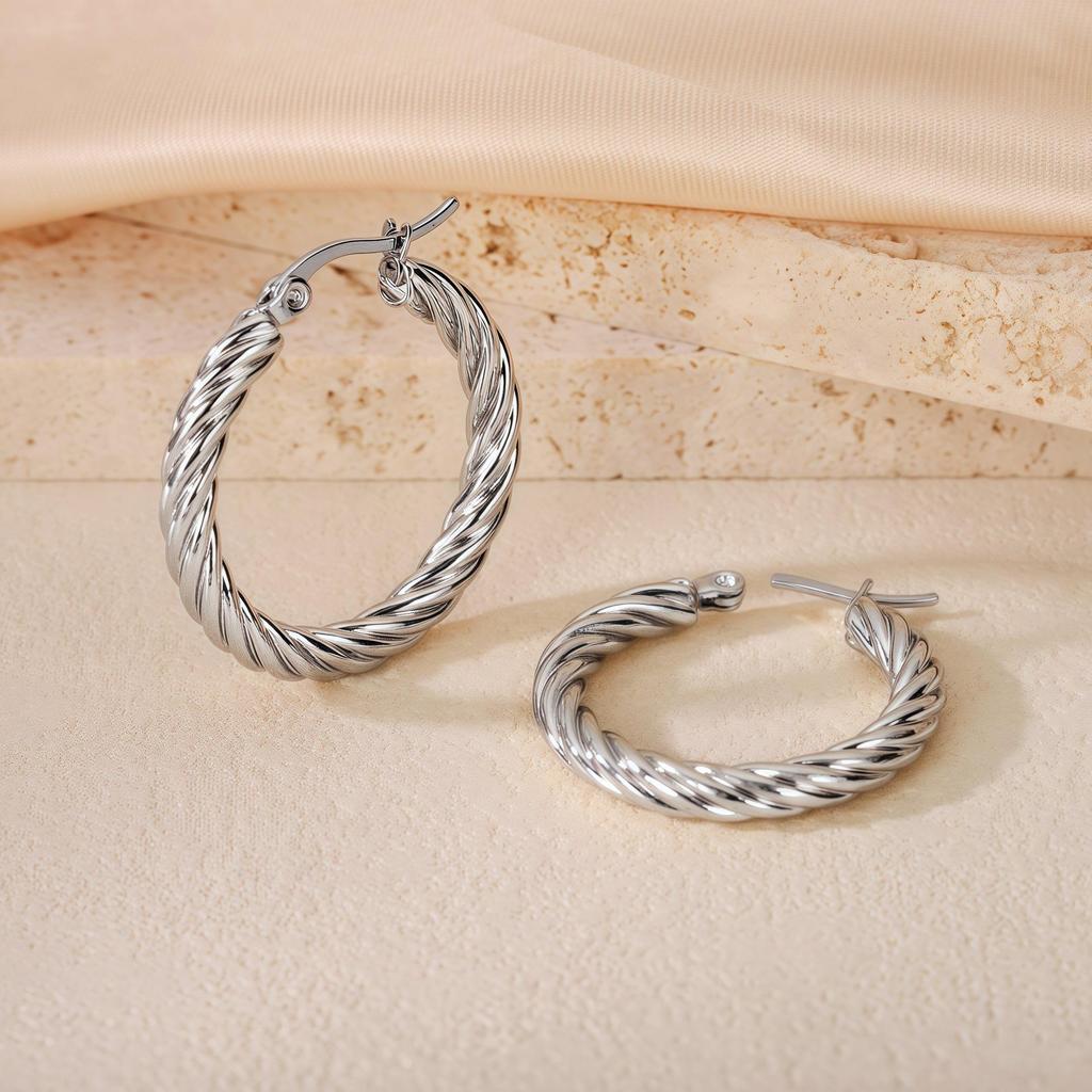 2025 Bestseller Twisted Pattern Hoop Earrings, Titanium Steel, European & American Style, Versatile Design.