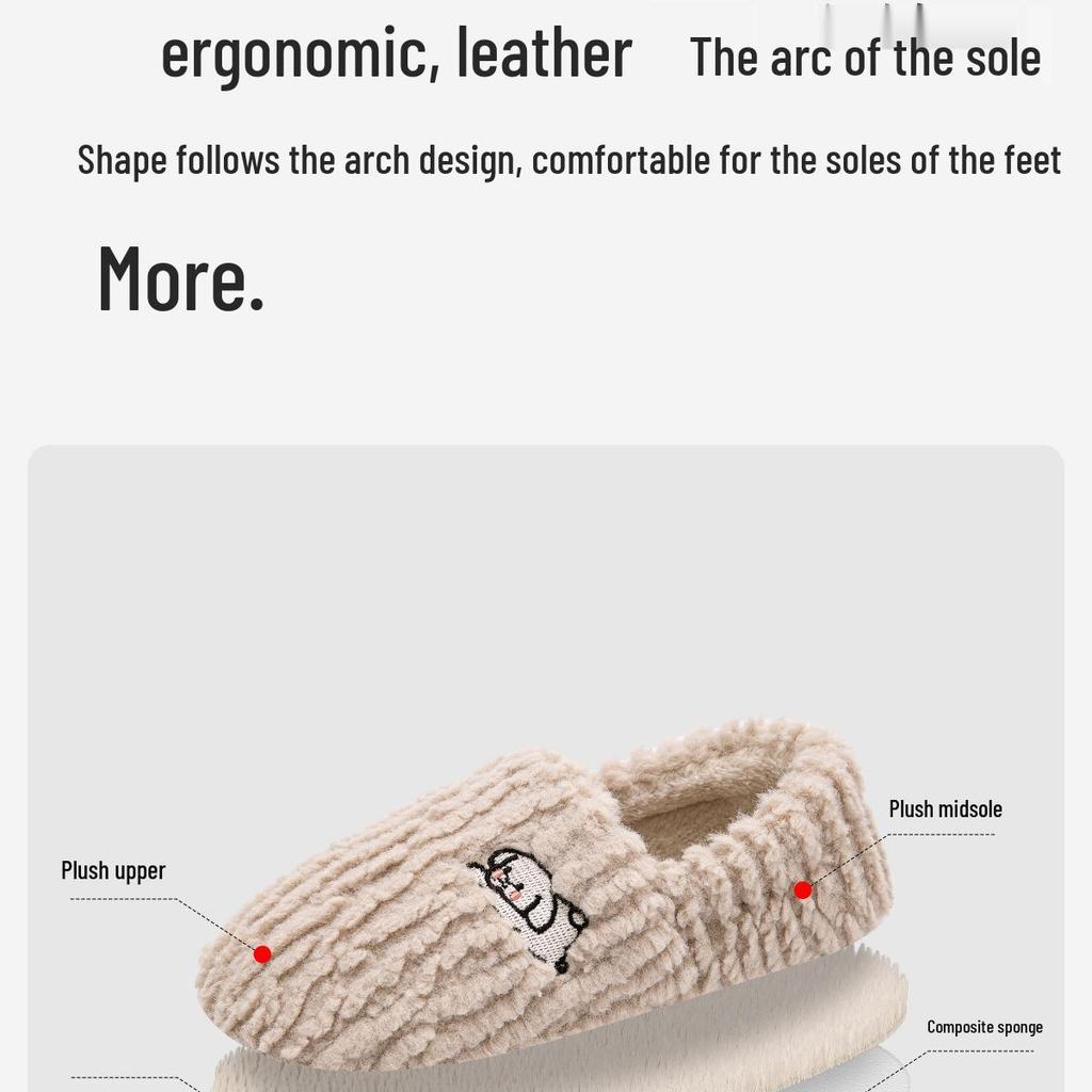 Men's and Women's Winter Cotton Slippers, Fully Enclosed Heel, Thick Sole, Indoor/Outdoor Use, Flat Bottom, Couple's Style