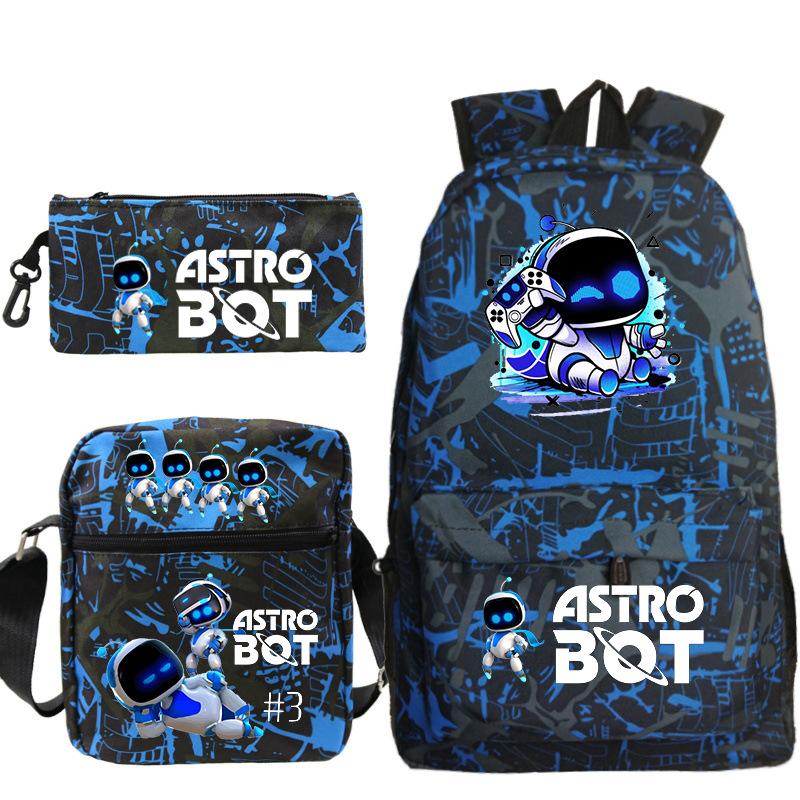 Astro Bot Printed Fashion Children's Backpack Cross-border Large-capacity Primary and Secondary School Student Casual Schoolbag Set