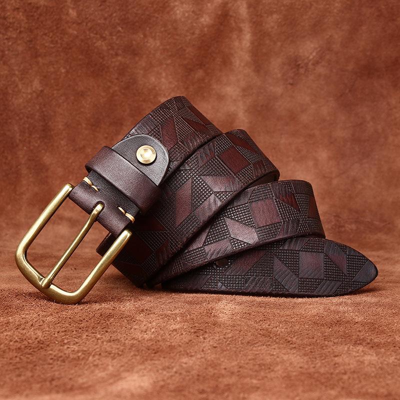 Belt Men's Diamond Laser Engraving Embossed First Layer Cowhide Leather Personality Trend Niche Casual Pin Buckle Belt