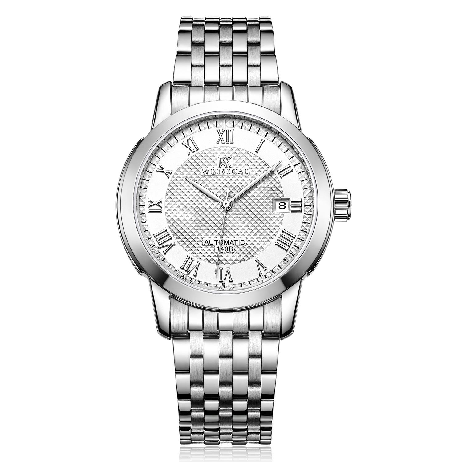 

WEISIKAI 140B Мужские часы Новые роскошные мужские часы высшего бренда с коробкой Водонепроницаемые светящиеся календари Автоматические мужские механические часы белый