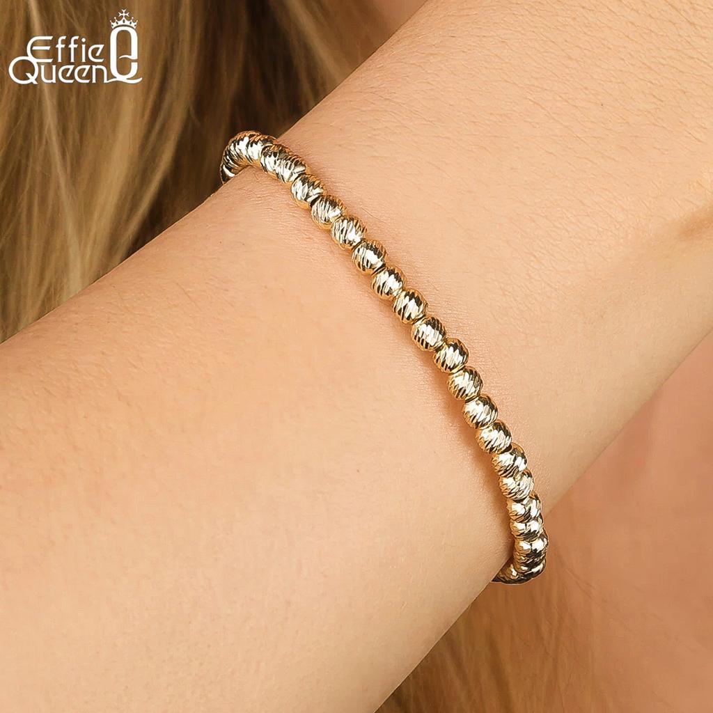 EFFIE QUEEN 925 Sterling Silver Simple Beads Bracelet Fashion Chunky 4mm Ball Beads Chain Bracelet Stackable Jewelry Gift GAB04