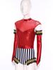 Adult Circus Ringmaster Bodysuit Sequined Patchwork Ruffled Hem Leotard and Metallic Gloves for Halloween Dress Up Party