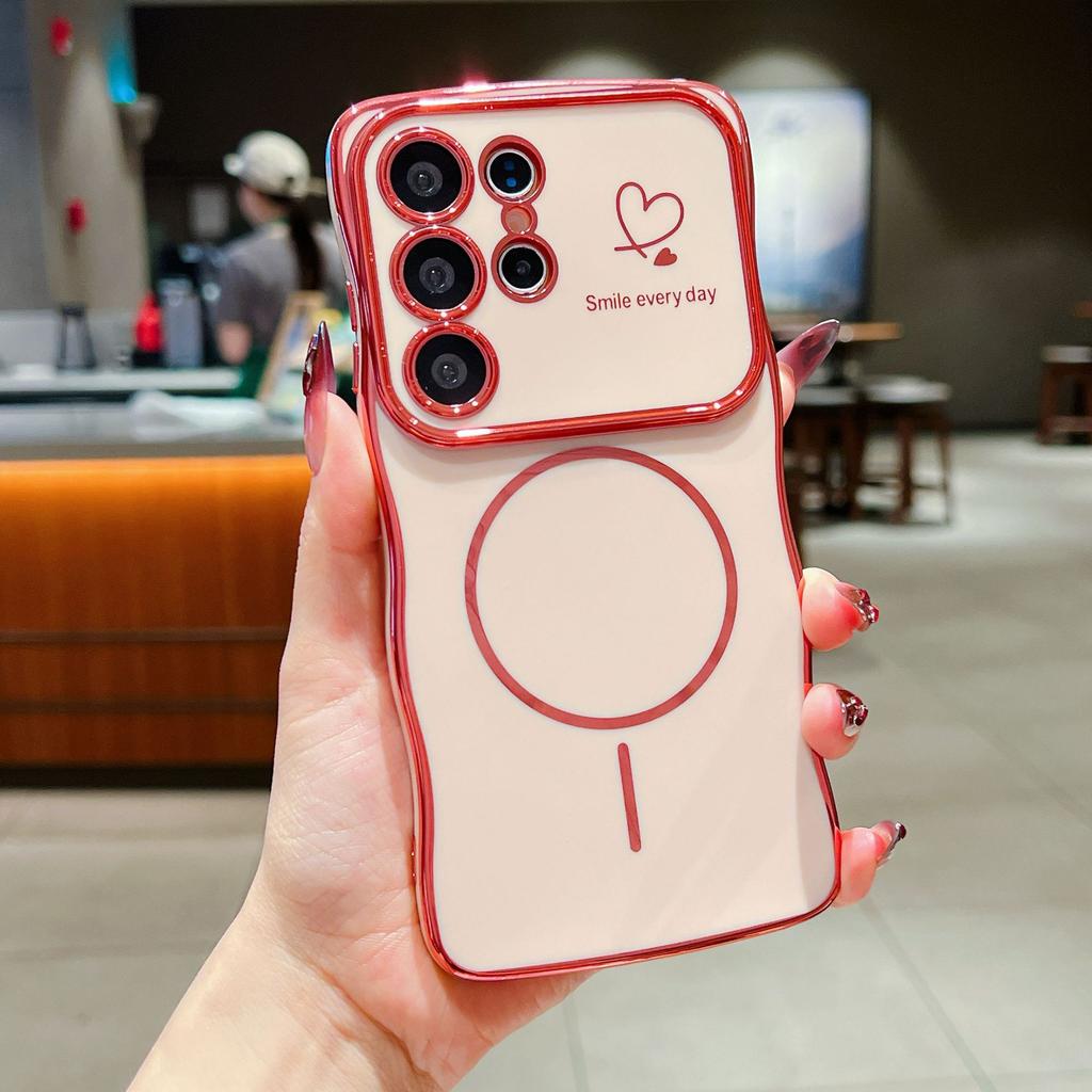 Applicable to Samsung S25ULTRA wave electroplating mobile phone case S24 magnetic suction fine ring A16 double love anti-drop protective case