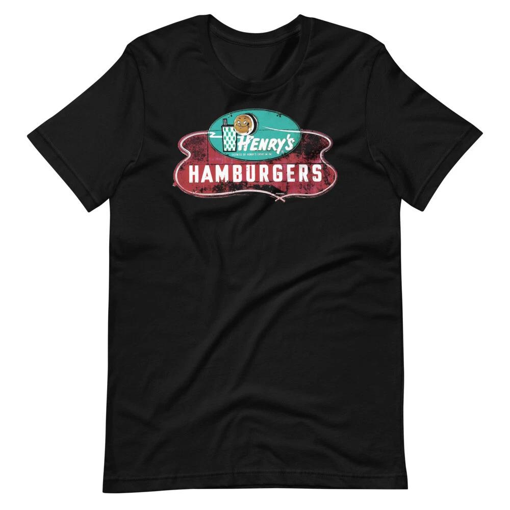

HENRY S HAMBURGERS Graphic Tee Shirt Short-Sleeve Unisex 100% Cotton T-shirt Mens Tees Top S