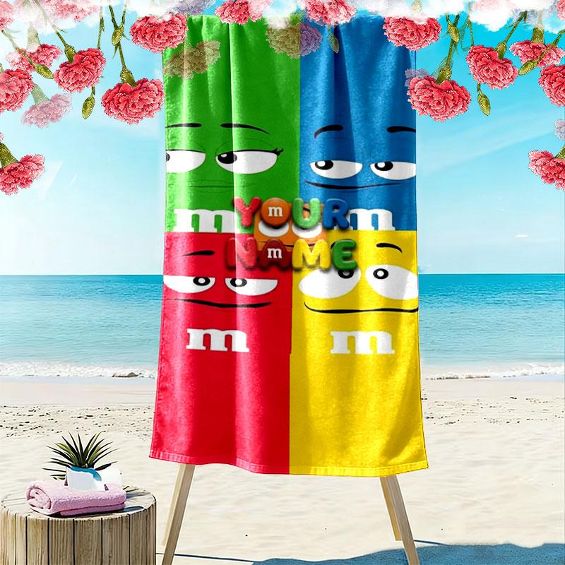 M&M's Custom Name Print Beach Towel, Large Soft Quick Dry Towel for Beach Camping Swimming