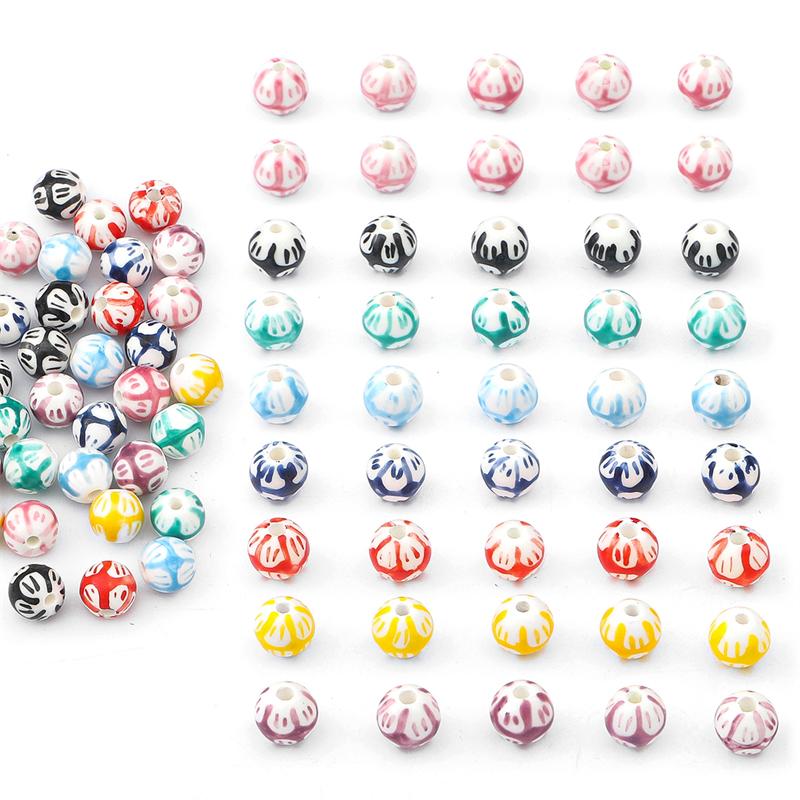 2pcs Handmade Ceramic Porcelain Hand Painted Beads Charm Round Spacer Beads for DIY Necklace Bracelet Jewelry Craft Making Accessories