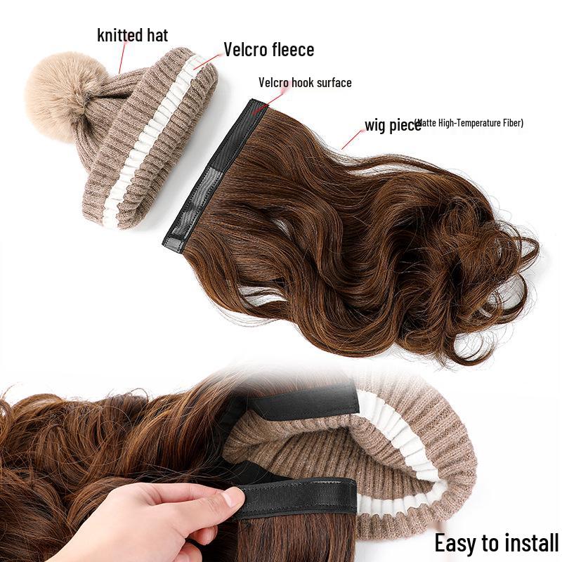 Winter Korean Style Wool Wig Hat: Warm Fleece-Lined, Thickened, Versatile, Knitted Hat