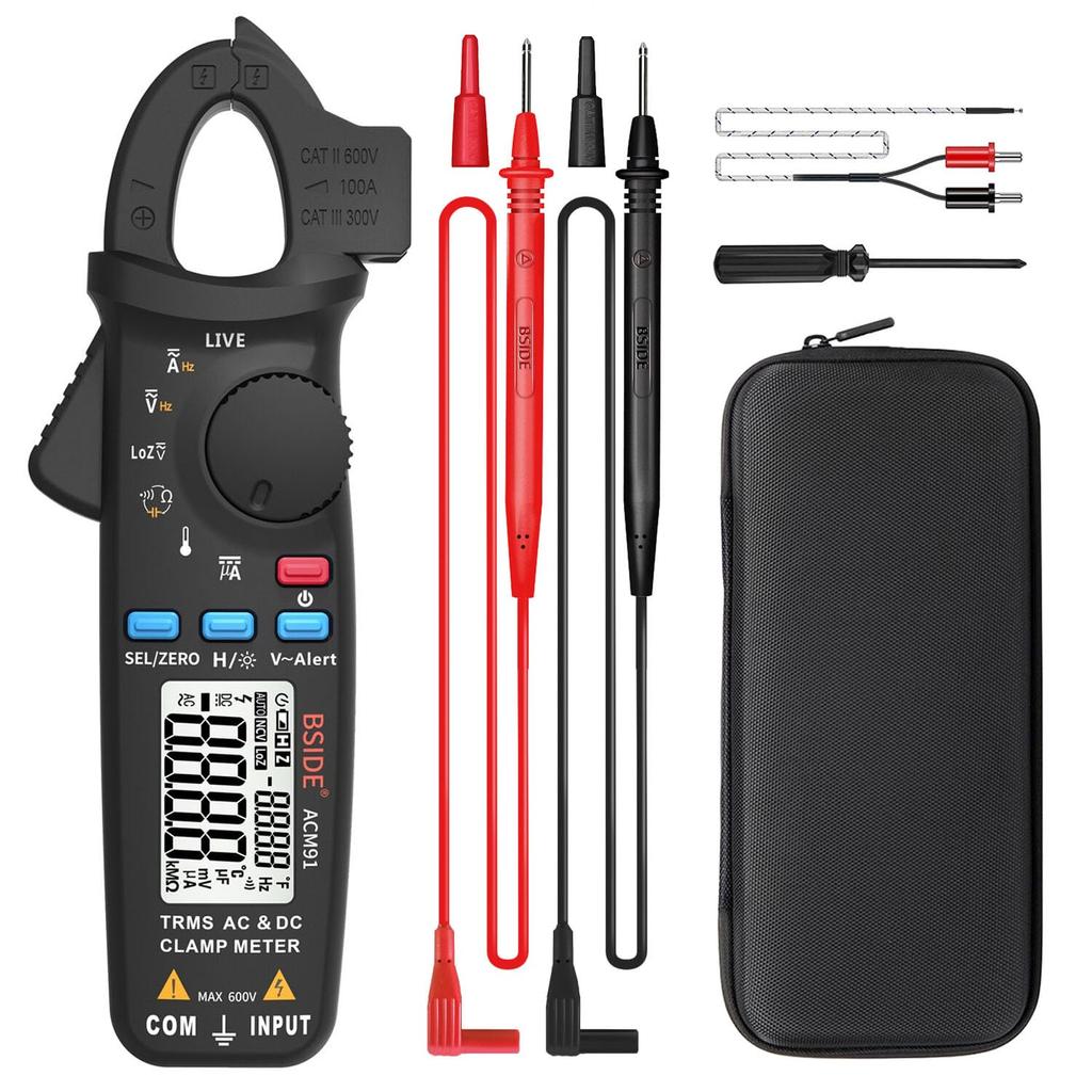 BSIDE DC Current Clamp Meter 1mA Resolution True RMS Auto-Ranging 6000 Count Tester Voltage Current Resistance Frequency Temperature Capacitance Meter