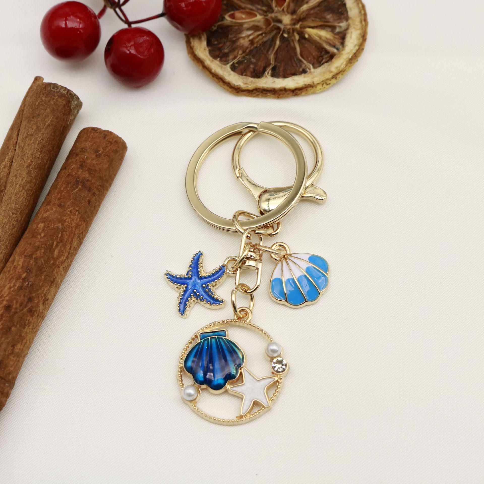 Pink Mermaid Fishtail Keychain with Seashell Pendant