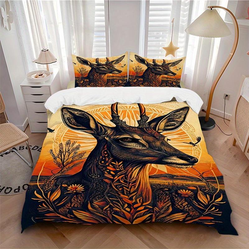 

3pcs Deer Nature Soft Comfortable Bedding set, For Bedroom, Guest Room And Dorm, All - Season Use, High-Definition Printing160 135x200cm