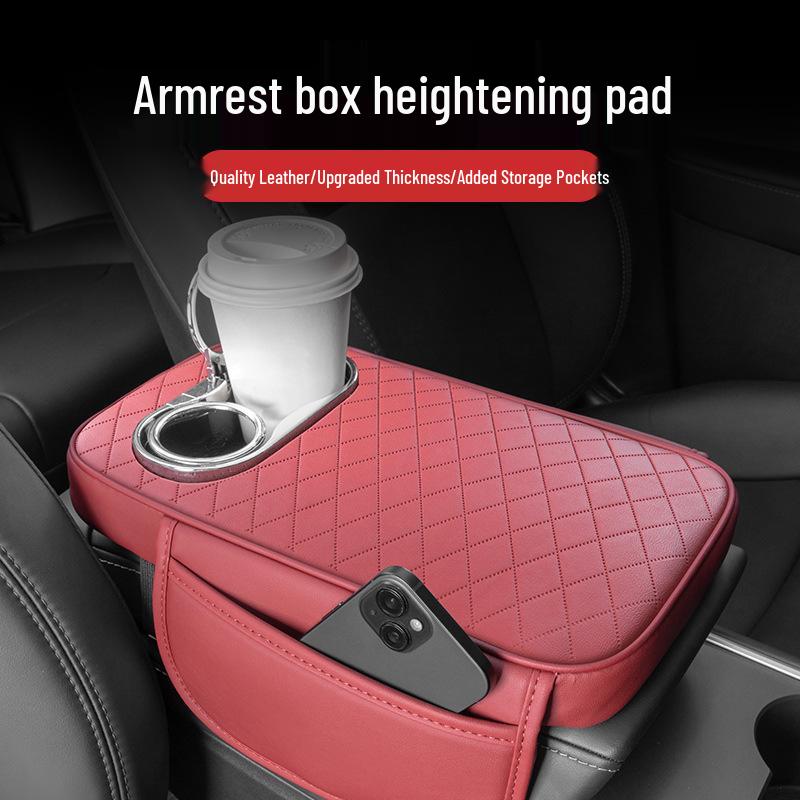 Multifunctional Leather Car Armrest Pad with Storage, Cup Holder, and Protective Cover