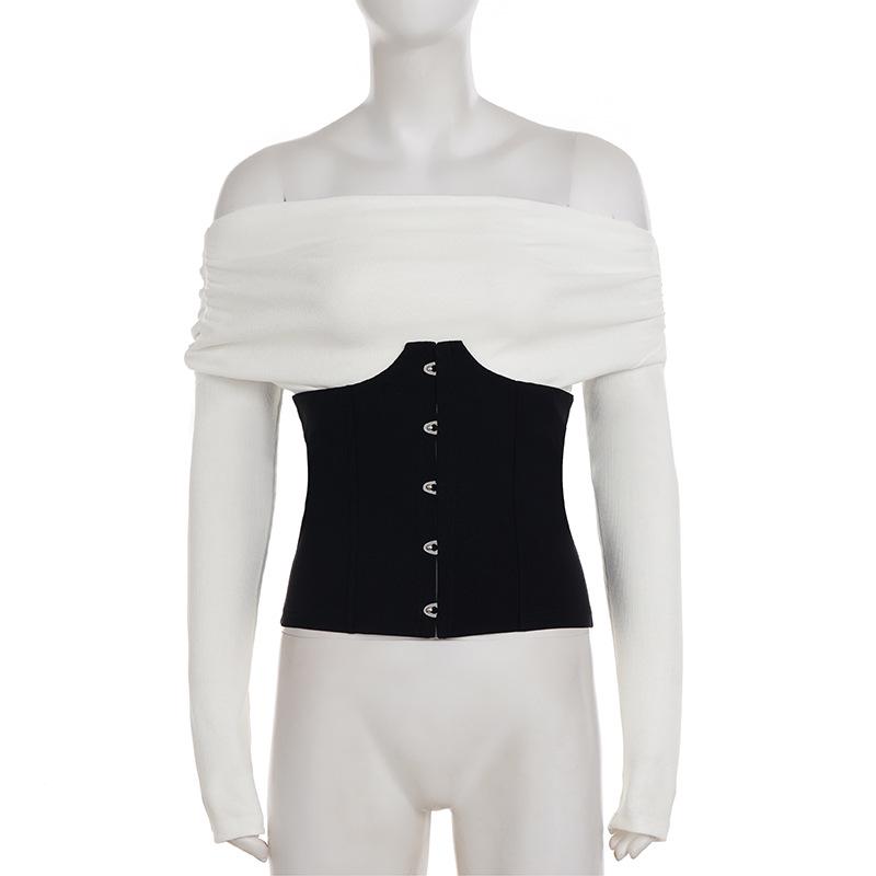 Elegant Slimming One-Shoulder Two-Piece Illusion Top with Waistband