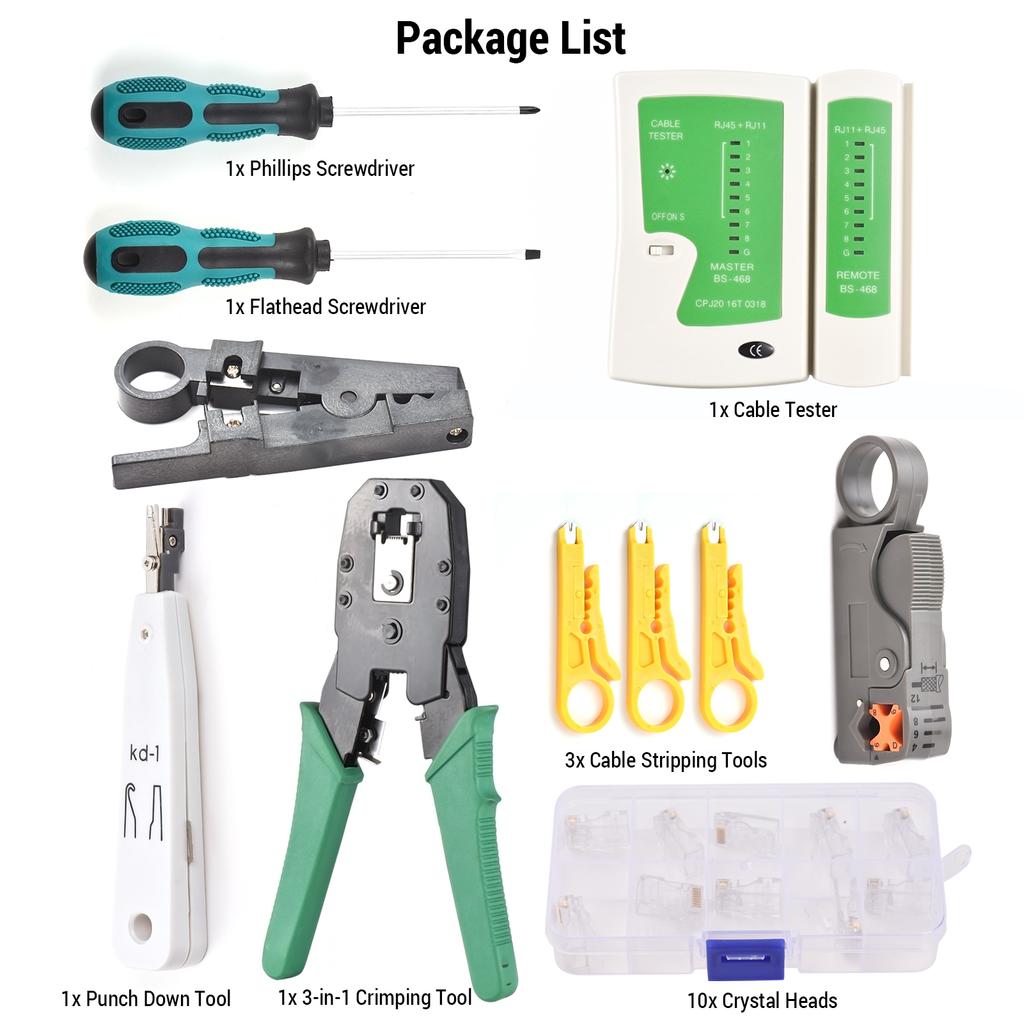 RJ45 Crimping Tool Cable Tester MultiFunctional Network Cable Kit Home Repair Tools RJ11 Crimp