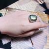 Moonstone Ring Men's Inlaid Stainless Stone Pattern Finger Ring Handmade Retro Couple Style Valentine's Day Gift