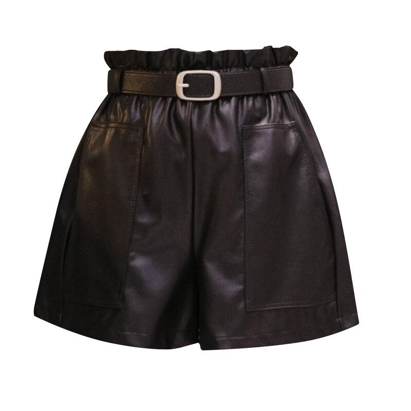 Elegant PU Leather Shorts Women Fashion High Waist Shorts Girls A