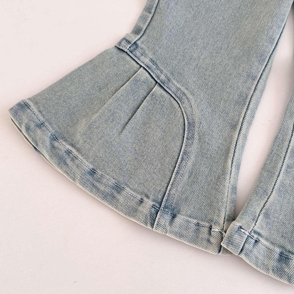 Korean Girls' Cute Cartoon Cardigan & Flared Jeans Set for Autumn