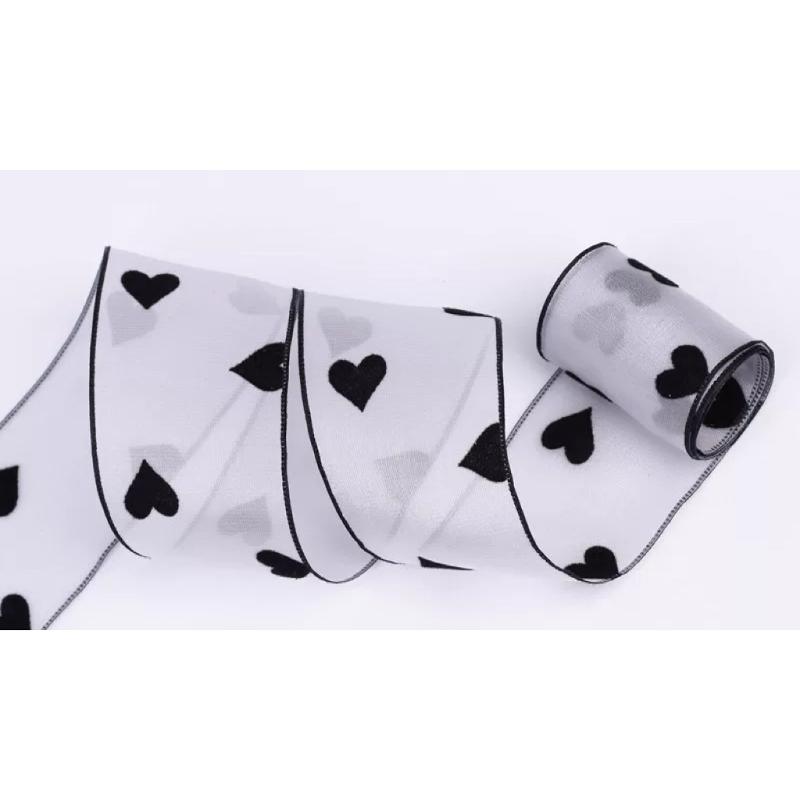 1Pcs Diy Making Hair Accessories 10 Yard Love Flocked Polyester Ribbon 3.8Cm Soft Silk Ribbon For Holiday Decor Packing Gifts