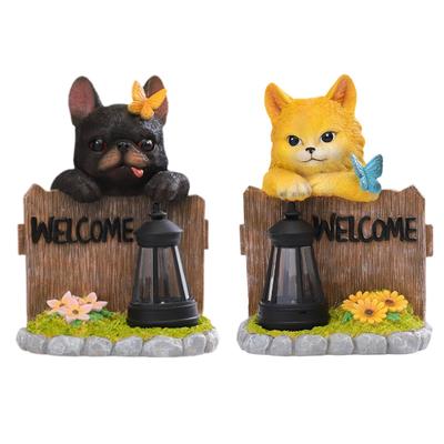 Animal Sculpture Art Decorating with Solar Lamp Hang On Wall Craft Statue Welcome Sign for Yard Courtyard Farmhouse Garden Path