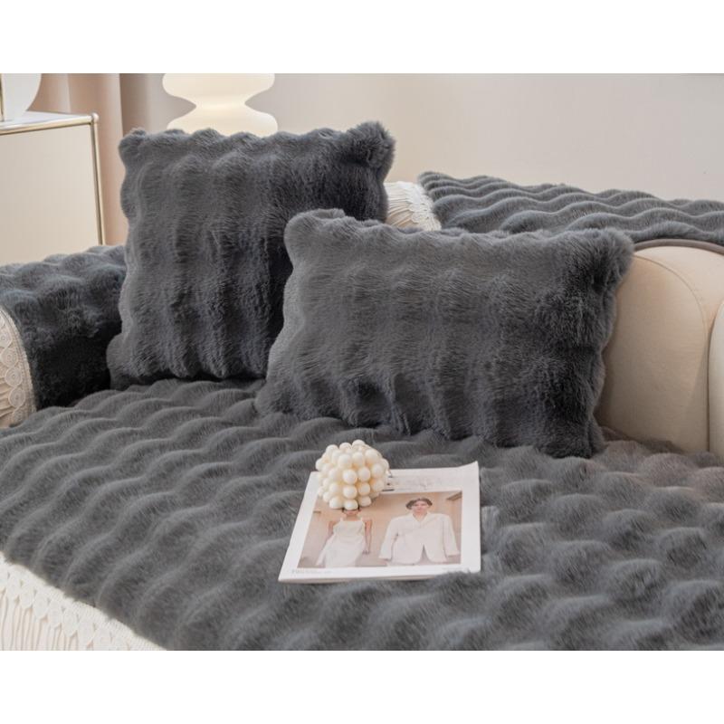 Rabbit Velvet Autumn and Winter Sofa Cushion Winter Thickened Plush Cushion Non-Slip Leather Sofa Cover New Cover Cloth