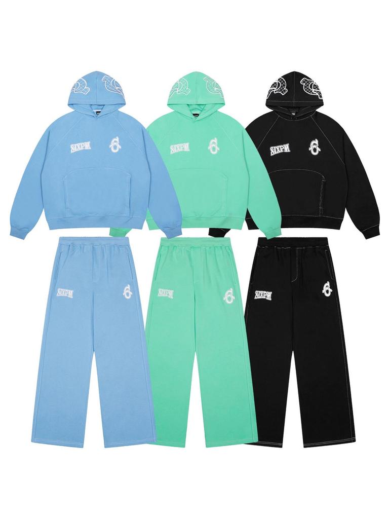 Trendige 6PM schwere Baumwoll-Reißverschlussjacke: Lockerer Schnitt, Streetwear-Stil mit aufgesetzter Stickerei.