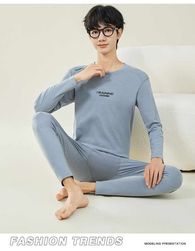 Ensemble de Sous-vêtements Thermiques d'Automne pour Homme: Pull et Pantalon en Laine pour Adolescents - Mélange Chaud de Coton