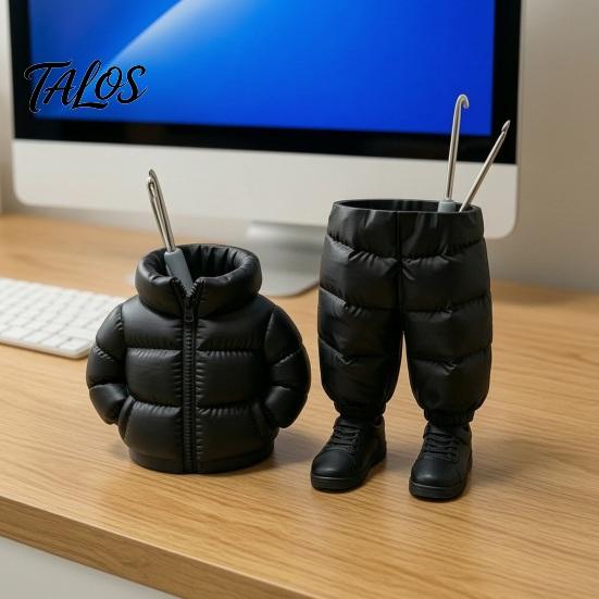 Teacher Desk Pen Cup Pencil Holder, Creative Down Jacket Shape, Durable PETG Large Capacity Small Desktop Trash Can Cup, for Office Supplies
