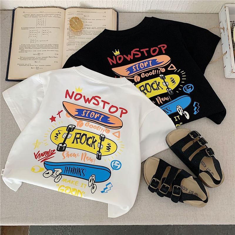Skateboard Pattern Design Children's Tops Summer Boys Girls Short Sleeve T-shirts Cotton Korean Kids Clothes