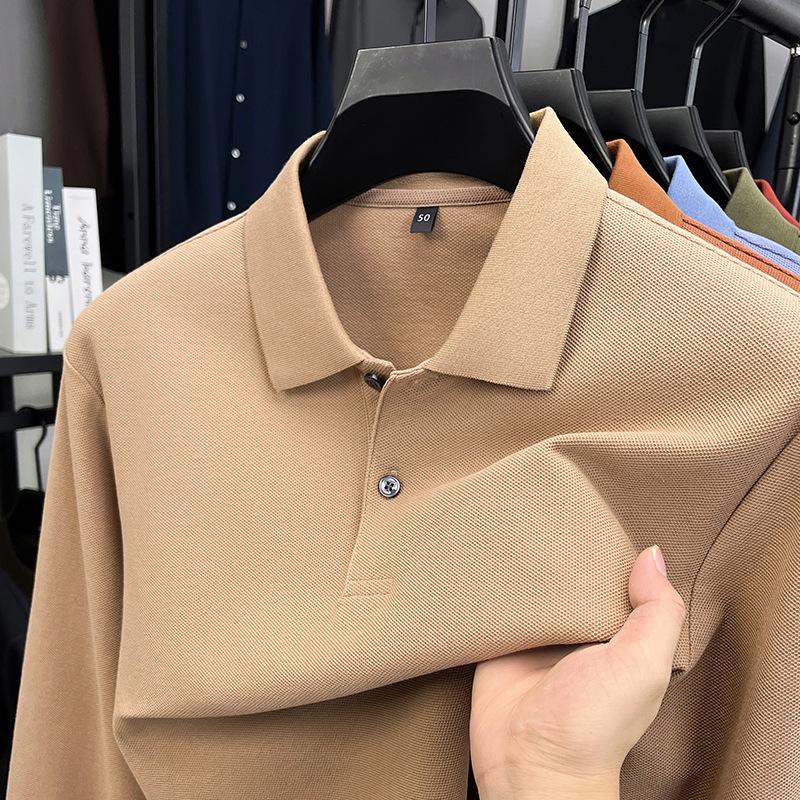 Men S Cotton Long Sleeve Polo Shirt Solid Color Casual Business Top
