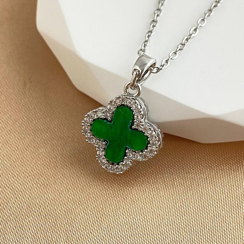 Micro inläggningar fyra blad gräs hänge halsband hög kvalitet Neckchain
