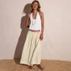 Women's Ruffled Spring Casual Long Skirt Plain Color Skirt Retro Pleated Skirt