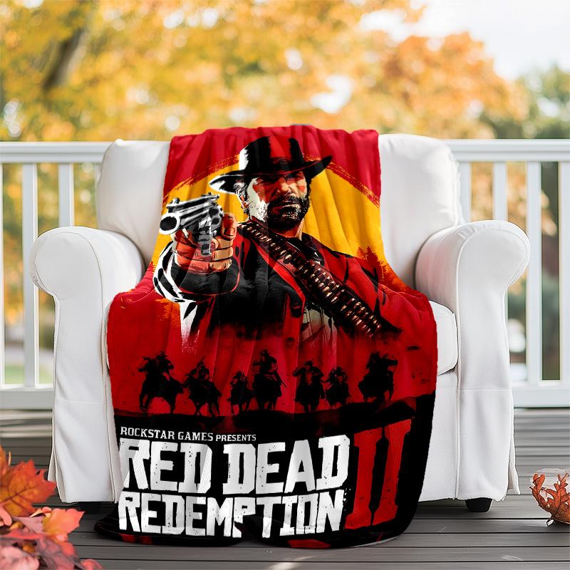 1pc Red Dead Redemption Theme Blanket - Digital Print, Polyester, Cozy for All Seasons, Perfect for Outdoor, and Travel