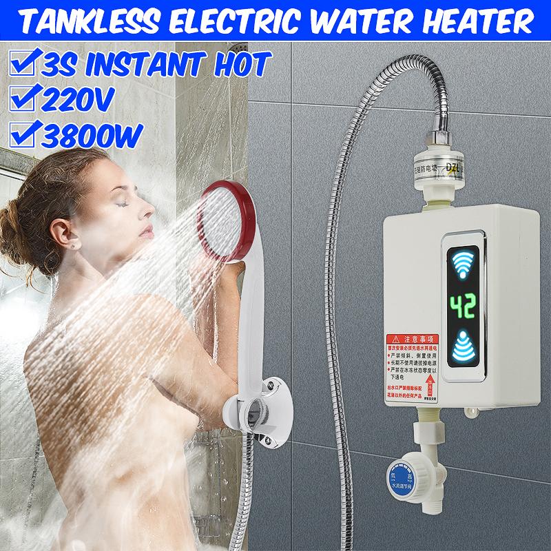 3800W Bathroom Electric Water Heater Hot Shower Temperature Display Instant Hot Water Tankless Instant Water Heater 220V