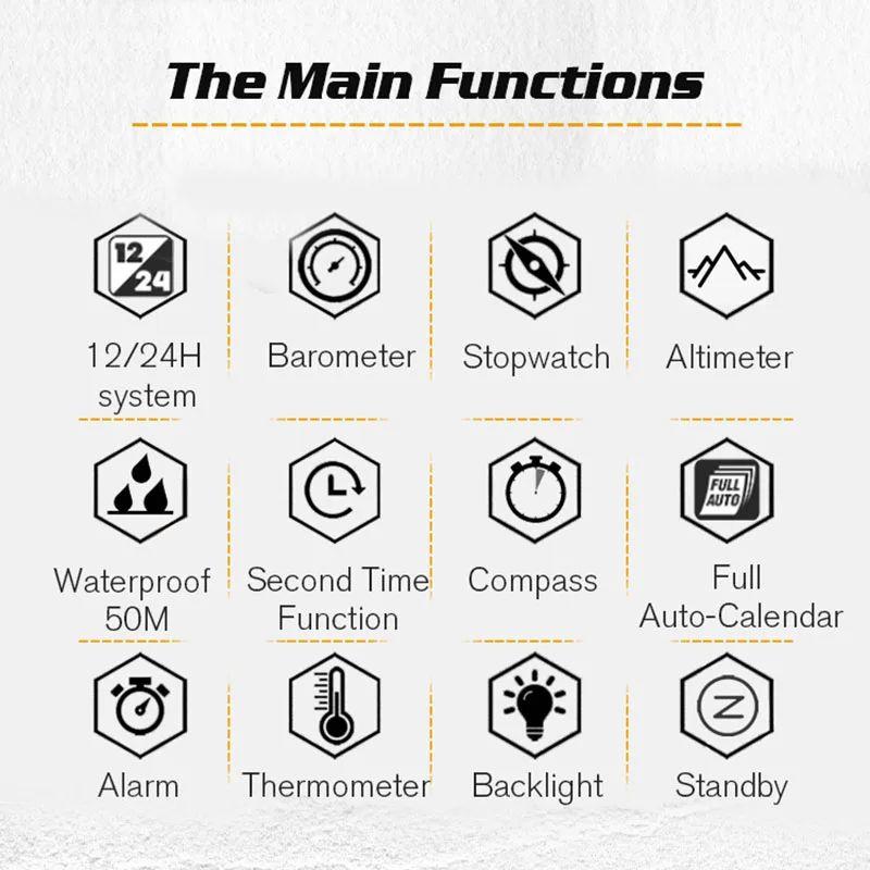 NORTH EDGE Men's Sports Digital Watches Business Luxury Watch For Men Waterproof 50M Altimeter Barometer Compass Luminous Clock