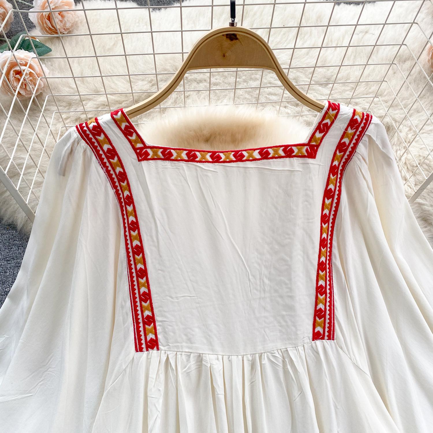 Женские платья Новое поступление V-образный вырез вышитый воланами край длинный — фото 14