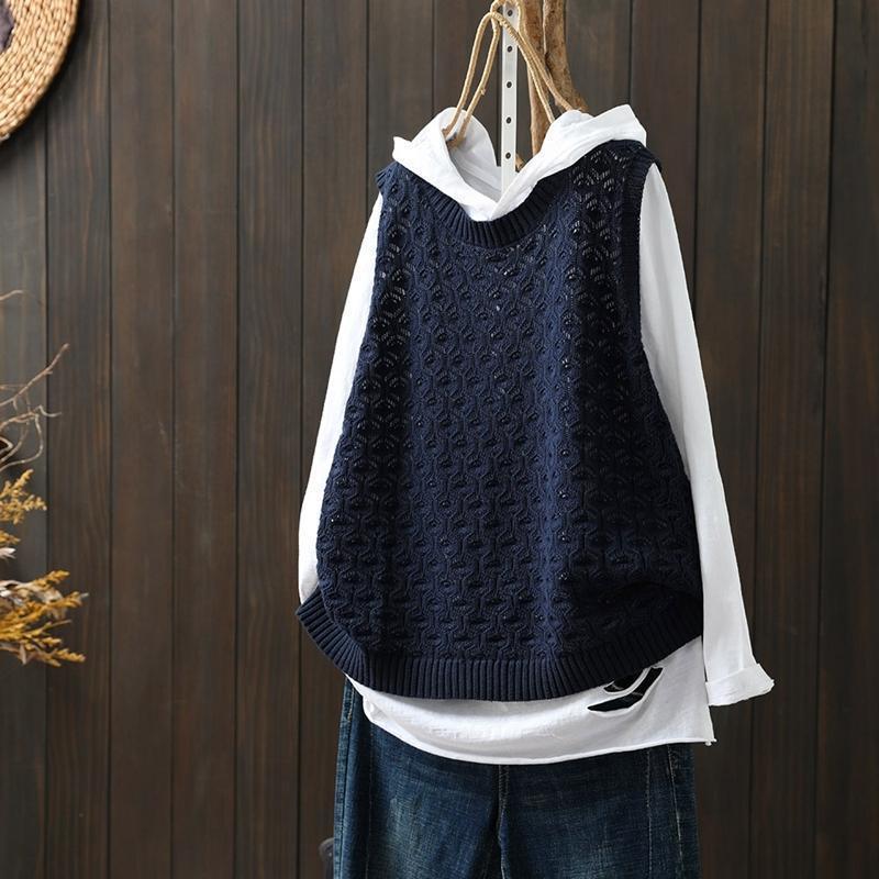 

Hollowed-out Jacquard Knitted Vest for Women Loose and Casual Vest Pullover for Women Fashionable for Autumn XXL синий