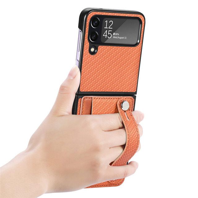 

Для Samsung Z Flip 4 противопыльный чехол-кошелек из углеродного волокна для Samsung Galaxy Z Flip 4 5g Flip4 противоударный держатель для карт for samsung Z Flip 4 коричневый