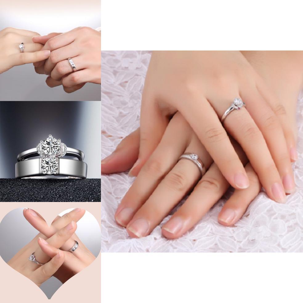 Fashionable Geometric Design Adjustable Couple Rings With Platinum Finish