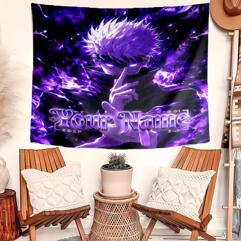 Personalized Name Gojo Satoru Tapestry, Wall Hanging Tapestry, Pattern Tapestry for Dorm Bedroom Living Room Wall Art Photography Backdrop