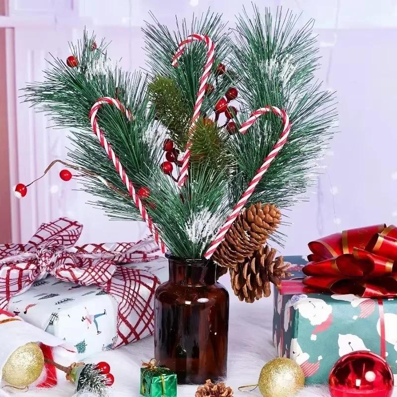 100/10Pcs Christmas Candy Cane Ornament Plastic Christmas Tree Hanging Decoration Twisted Crutch Candy Canes Indoor Party Favor