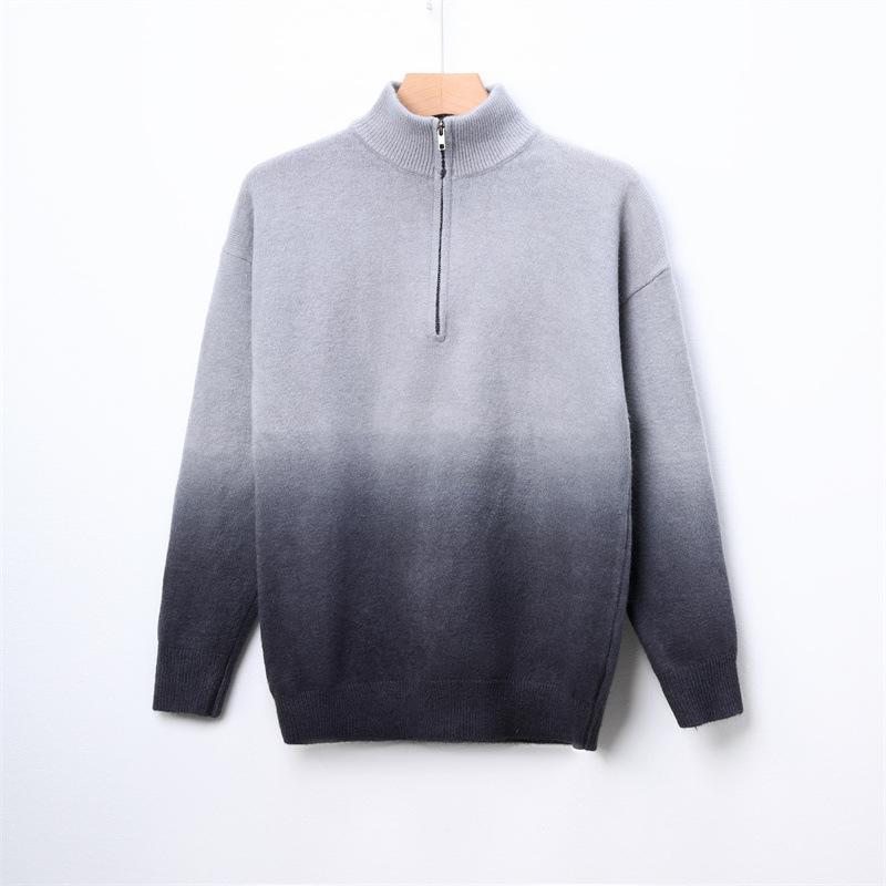 Men’s Thick Gradient Zip Stand Collar Knit Sweater